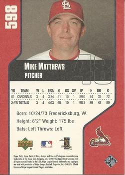 2002 Upper Deck 40-Man #598 Mike Matthews Back