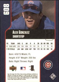 2002 Upper Deck 40-Man #608 Alex Gonzalez Back