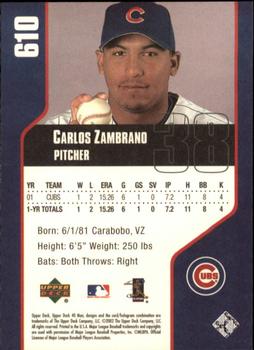 2002 Upper Deck 40-Man #610 Carlos Zambrano Back