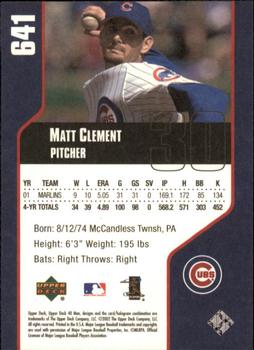 2002 Upper Deck 40-Man #641 Matt Clement Back