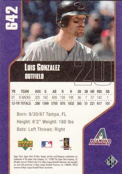 2002 Upper Deck 40-Man #642 Luis Gonzalez Back