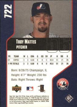 2002 Upper Deck 40-Man #722 Troy Mattes Back