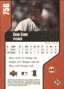 2002 Upper Deck 40-Man #756 Chad Zerbe Back