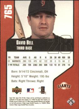 2002 Upper Deck 40-Man #765 David Bell Back