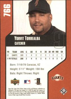 2002 Upper Deck 40-Man #766 Yorvit Torrealba Back