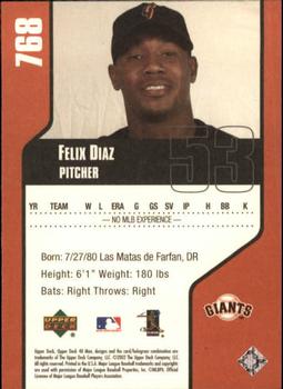 2002 Upper Deck 40-Man #768 Felix Diaz Back
