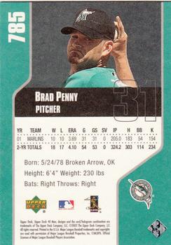 2002 Upper Deck 40-Man #785 Brad Penny Back