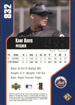 2002 Upper Deck 40-Man #832 Kane Davis Back