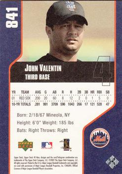 2002 Upper Deck 40-Man #841 John Valentin Back