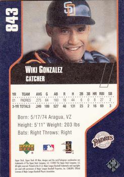 2002 Upper Deck 40-Man #843 Wiki Gonzalez Back