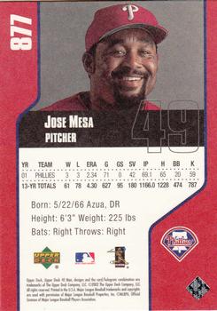 2002 Upper Deck 40-Man #877 Jose Mesa Back