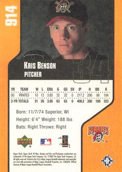 2002 Upper Deck 40-Man #914 Kris Benson Back