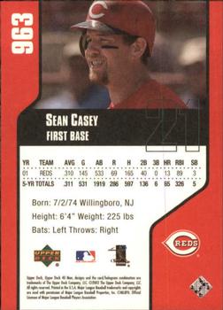 2002 Upper Deck 40-Man #963 Sean Casey Back