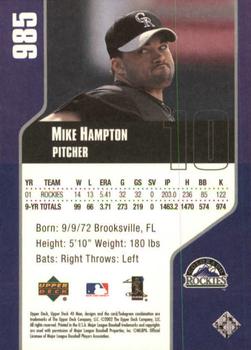 2002 Upper Deck 40-Man #985 Mike Hampton Back
