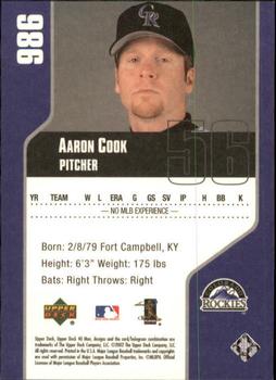 2002 Upper Deck 40-Man #986 Aaron Cook Back