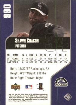 2002 Upper Deck 40-Man #990 Shawn Chacon Back