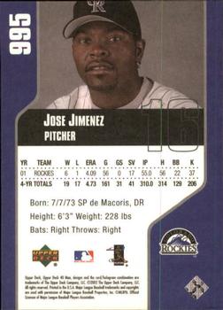 2002 Upper Deck 40-Man #995 Jose Jimenez Back