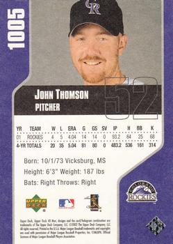 2002 Upper Deck 40-Man #1005 John Thomson Back
