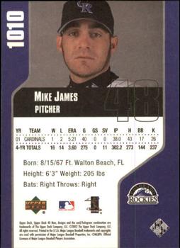 2002 Upper Deck 40-Man #1010 Mike James Back