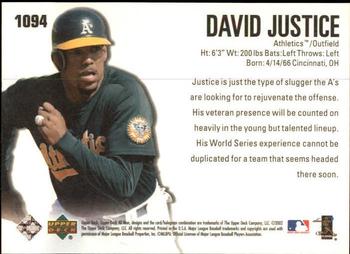 2002 Upper Deck 40-Man #1094 David Justice Back