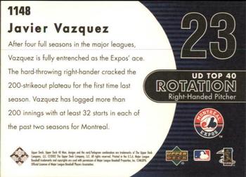 2002 Upper Deck 40-Man #1148 Javier Vazquez Back