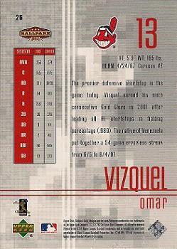 2002 Upper Deck Ballpark Idols #26 Omar Vizquel Back