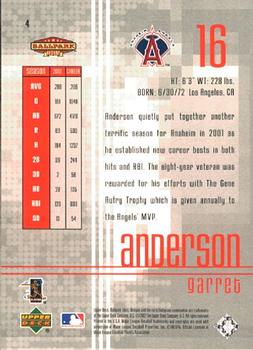 2002 Upper Deck Ballpark Idols #4 Garret Anderson Back