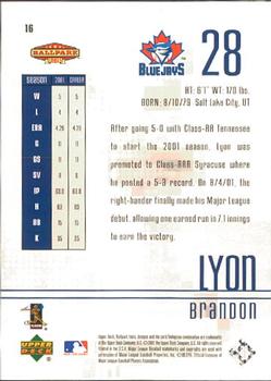 2002 Upper Deck Ballpark Idols #16 Brandon Lyon Back