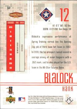 2002 Upper Deck Ballpark Idols #52 Hank Blalock Back