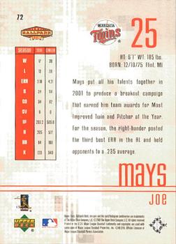 2002 Upper Deck Ballpark Idols #72 Joe Mays Back
