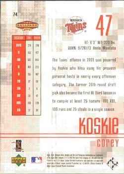 2002 Upper Deck Ballpark Idols #74 Corey Koskie Back