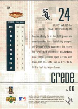 2002 Upper Deck Ballpark Idols #84 Joe Crede Back