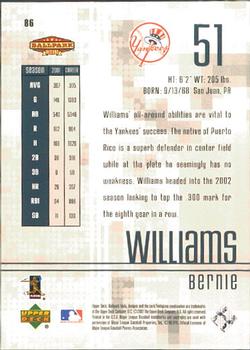 2002 Upper Deck Ballpark Idols #86 Bernie Williams Back