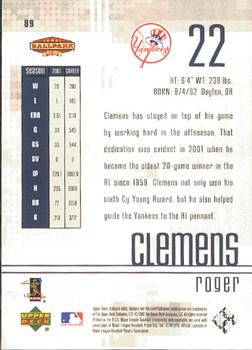 2002 Upper Deck Ballpark Idols #89 Roger Clemens Back