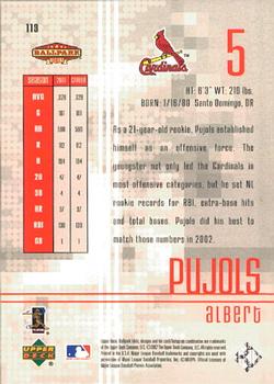 2002 Upper Deck Ballpark Idols #113 Albert Pujols Back