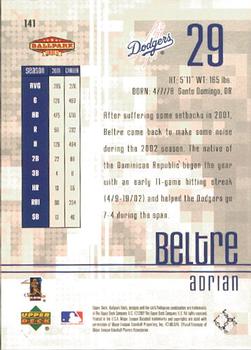 2002 Upper Deck Ballpark Idols #141 Adrian Beltre Back