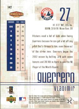 2002 Upper Deck Ballpark Idols #142 Vladimir Guerrero Back
