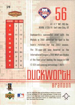 2002 Upper Deck Ballpark Idols #179 Brandon Duckworth Back