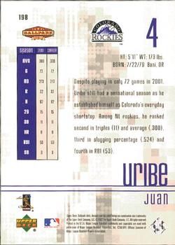 2002 Upper Deck Ballpark Idols #198 Juan Uribe Back