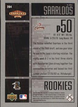 2002 Upper Deck Ballpark Idols #204 Kirk Saarloos Back