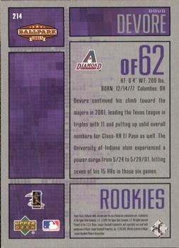 2002 Upper Deck Ballpark Idols #214 Doug Devore Back