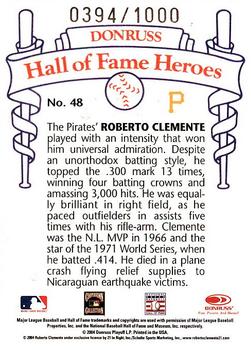 2004 Donruss Diamond Kings - Hall of Fame Heroes #9 Roberto Clemente Back