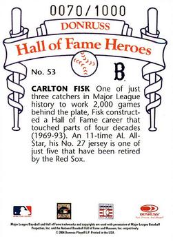 2004 Donruss Diamond Kings - Hall of Fame Heroes #18 Carlton Fisk Back