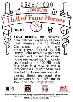 2004 Donruss Diamond Kings - Hall of Fame Heroes #26 Yogi Berra Back