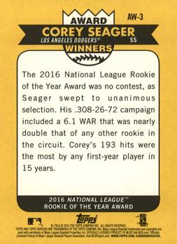 2017 Topps Heritage - Award Winners #AW-3 Corey Seager Back