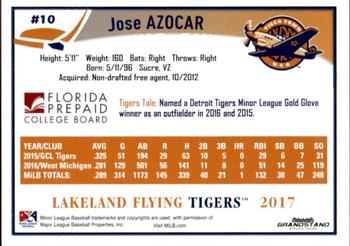 2017 Grandstand Lakeland Flying Tigers #NNO Jose Azocar Back