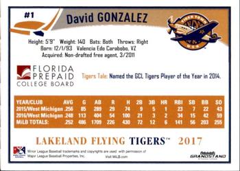 2017 Grandstand Lakeland Flying Tigers #NNO David Gonzalez Back