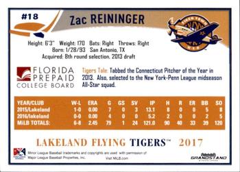 2017 Grandstand Lakeland Flying Tigers #NNO Zac Reininger Back