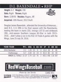 2017 Choice Rochester Red Wings #1 D.J. Baxendale Back