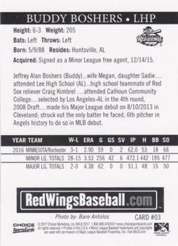 2017 Choice Rochester Red Wings #3 Buddy Boshers Back